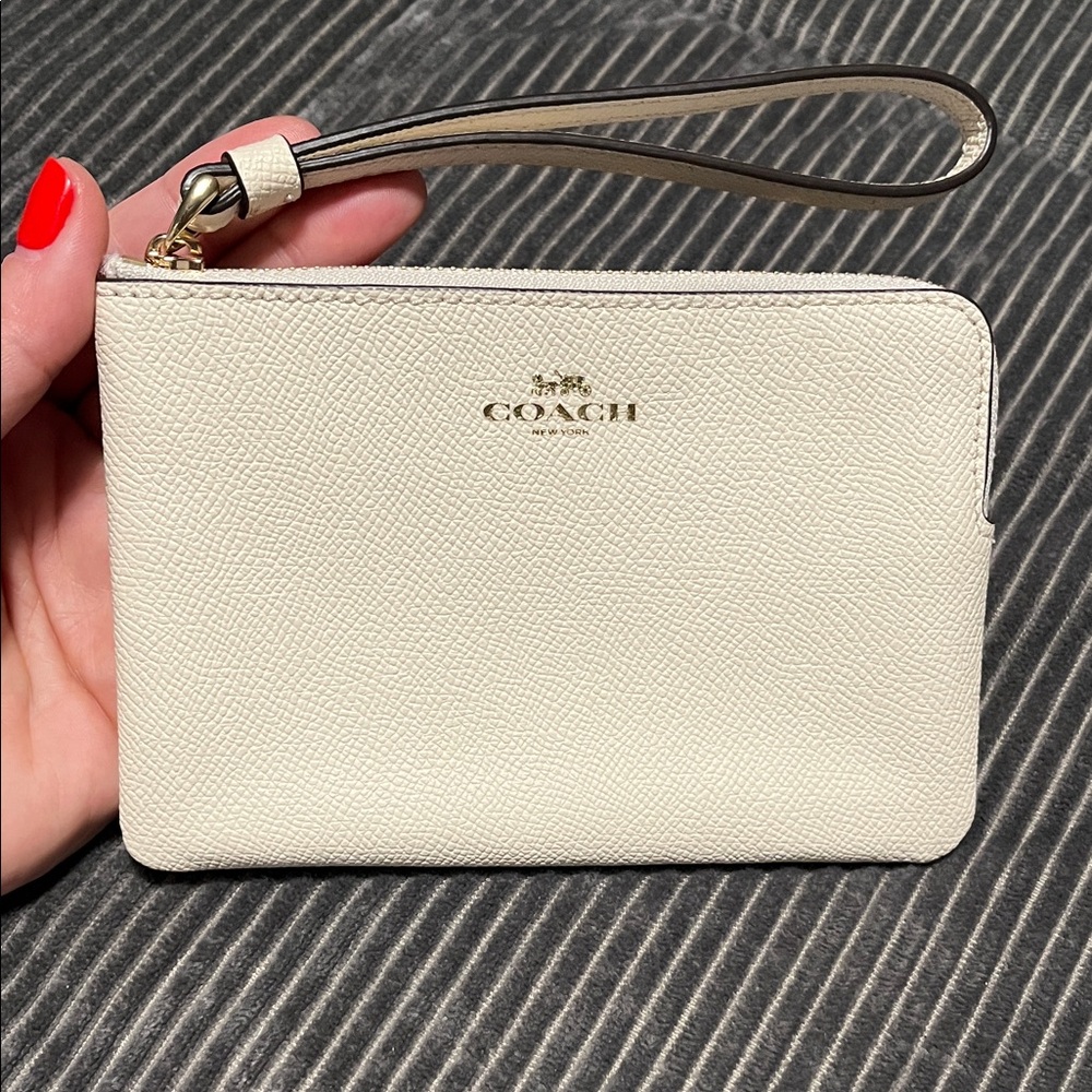 Coach Cream Leather Wristlet with Gold